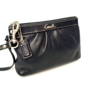 COACH Pleated Black Leather
Wristlet Wallet Clutch with Wrist Strap